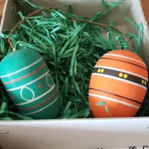 German Handmade/Painted Wood Hanging Easter Eggs